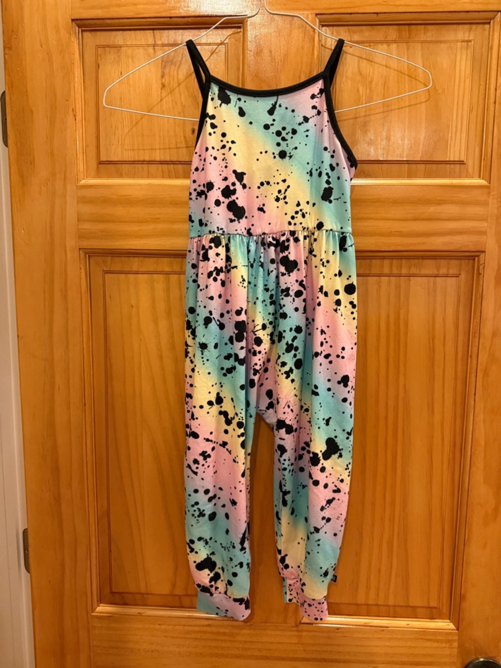 Pastel Rainbow Splash Kids One-Piece Bodysuit with Black Trim